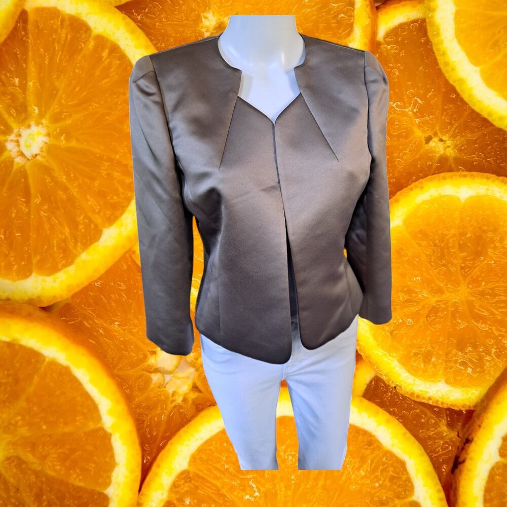 Tahari Arthur Levine‎ Luxe Bronze Open Front Collarless Blazer Size 4